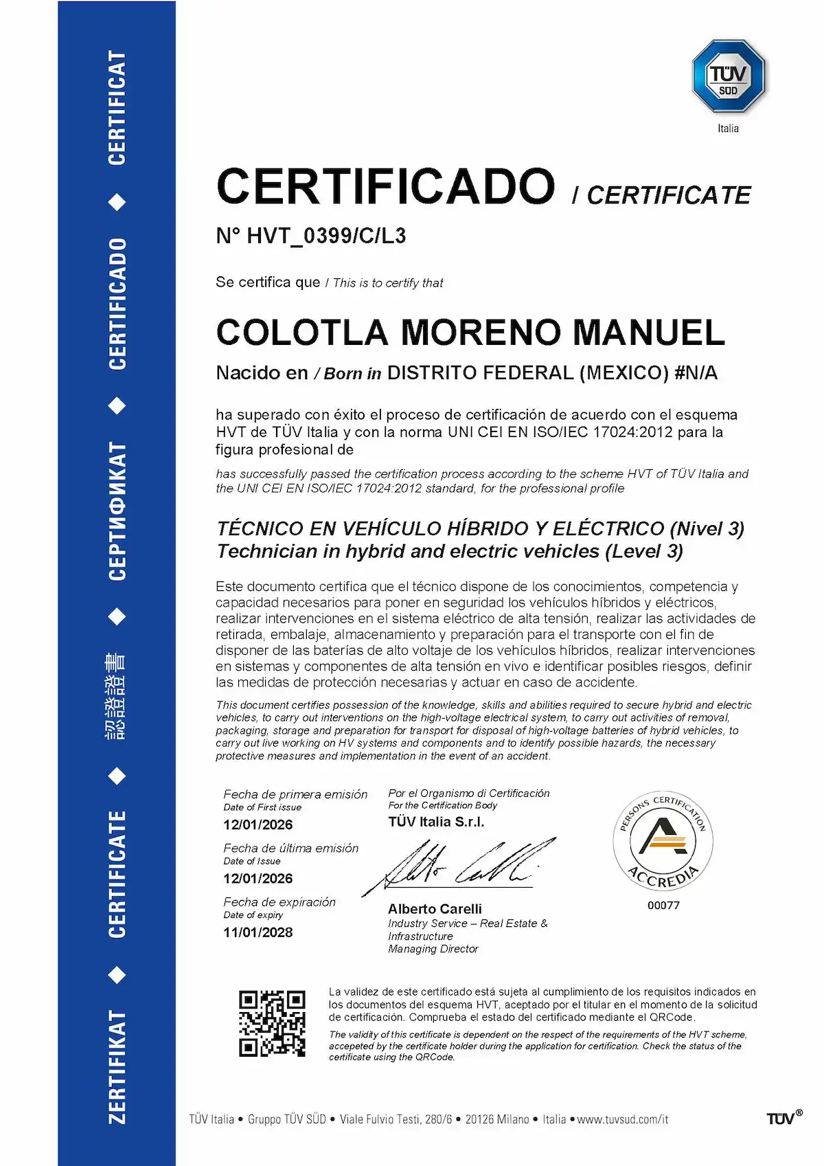 Certificado N° HVT_0399/C/L3